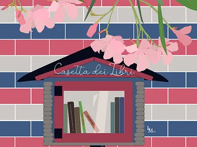 Little corner in Como, Italy blossoms bookshelf colorful como digital illustration digitalart illustration italy summer