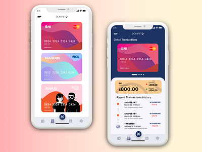 DOMPETQ Mobile Apps - 4 app branding card design cards ui chart clean up design finance app flat grafik mobile app design statistics ui transaction history ui ui ux design ux vector illustration wallet app wallet ui