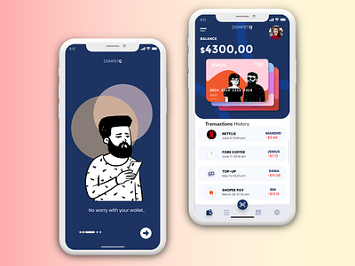 DOMPETQ Mobile Apps - 3 app branding clean up design dashboard ui finance app flat homepage design mobile app design ui ui ux design ux wallet app wallet ui welcome screen