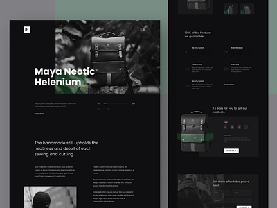 Bag Sales - Exploration Landing Page bag branding buy dark dark ui darkmode design homepage landing page product products sell shop ui website