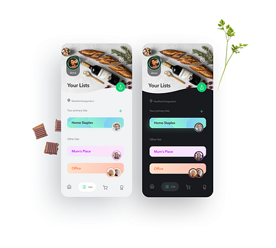 Grocery Shopping List app design clean ui collaboration dark mode food food app grocery grocery app grocery online ios ios app mobile app mobile app design mobile ui shopping app social uidesign uxdesign