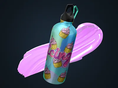 WATCH THE ICING cupcake flask bottle 🧁💖 3d 3dmodeling branding design dribbbleweeklywarmup graphic design illustration logo mockup packaging product productdesign ui ux vector