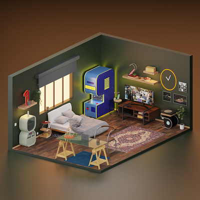 Room with numbers 36daysoftype 3d blender blender3d illustration isometric low poly numbers render room