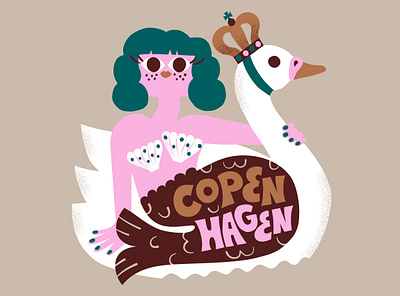 Copenhagen Swan character city illustration color harmony colorful colorlove copenhagen cute denmark flat color flat illustration flat style happy illustration leena kisonen mermaid naive scandinavian swan travel illustration vector art