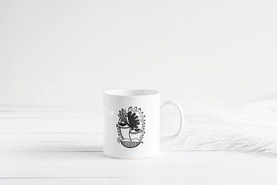 Hand Illustration on a Coffee Cup art artist artwork black white black and white blackandwhite coffee cup cup hand drawn hand illustrated hand illustration handmade hippie illustration art illustrations photoshop tea cup trippy white white space