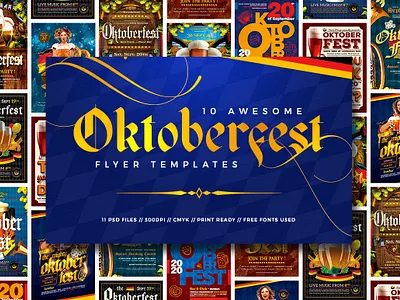 10 Oktoberfest Flyers Bundle bar bavaria beer brew brewery design drinks fest festival flyer german oktoberfest party photoshop poster print psd pub restaurant template