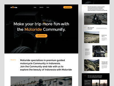 Motoride - Motorcycle Community Landing Page clean community community landing page community website connecting group landing page minimalist motor motorcycle motorcycle landing page motorcycle website ui uiux web web design website website design