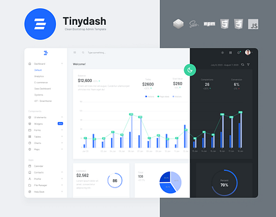 Tinydash Clean Bootstrap Admin Template - Cover Design admin template bootstrap dashboard design dashboard template dashboard ui design e commerce template