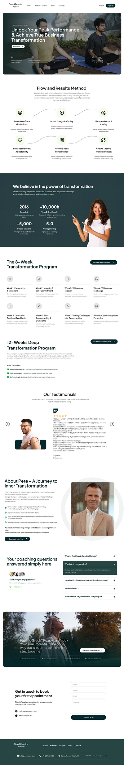 Flow & Results – Transformational Coaching Website UI Design branding business design figma figma design fitness gym health homepage landing page responsive design ui ui design uiux web design yoga