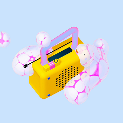 Dream Radio 3d animation blob bubble button clouds icon illustration interaction interactive music play playbutton radio retro sadness spline splinetool trend yellow