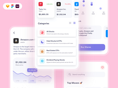 Stock Trader App Free UI Kit chart concept design fintech app free download free ui kit freebie fx fx trading purple stocks ui ui design uiux design