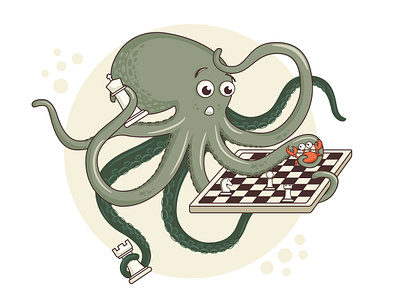 Octopus chess player design flat illustration vector