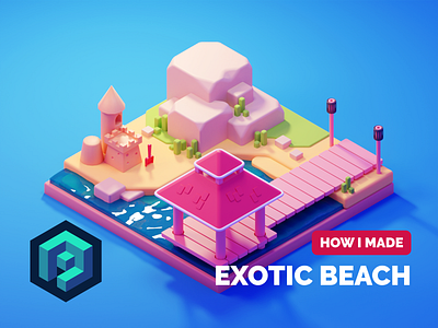 Beach Tutorial 3d beach blender diorama illustration isometric low poly lowpoly summer tutorial