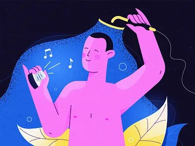 Summer vibe 2d boy character characters happy illustration naked shape shower texture water