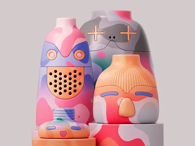 In the waiting room 3d 3d art abstract adobe c4d ceramics characters cinema4d colors design illustration pastel photoshop pots redshift redshift3d shapes