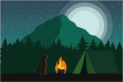 Here comes the night | Digital art 2020 trend artwork camping composotion green illustration illustrator landscape landscape art landscape illustration minimalism vector vectorart vectorartwork views