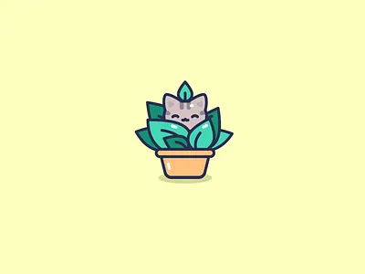 Cat hiding in a plant cat character cute icon illustration plant vector