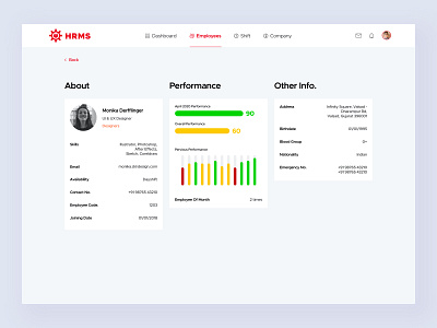 Employee Profile | HRMS about day and night department employee engagement employees employer employment hrms info management app management system minimal payroll performance profile profile card profile design profile page shift web app