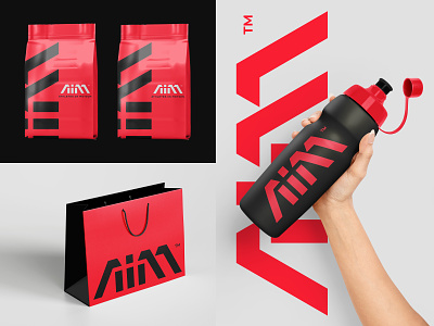 A - I - M acronym athlete bag bottle distribution dynamic equipment gym initials logo monogram motion nutrition packaging pouch special sports utilitarian wordmark