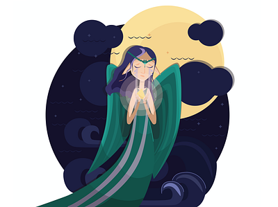 Fairy elf character design elf flat illustration magic moon tears vector