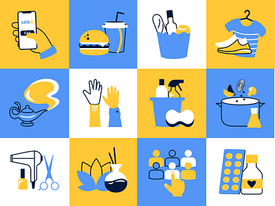 Icons set barbershop call cleaning clothes cooking delivery food icon illustration massage pharmacy set