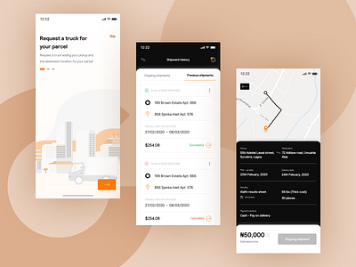 Addy mobile dailyui delivery delivery app delivery details design login logistics logistics company mobile app mobile app design mobile ui onboarding onboarding illustration onboarding ui shipment ui