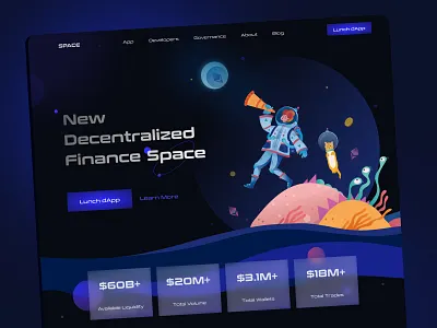 Space Exchange astronaut blockchain cat crypto cryptocurrency dapp decentralized exchange defi earn ethereum exchange finance girl illustration liquidity nft space swap token ui