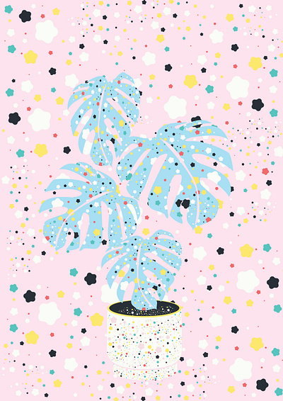 Pattern Design abstract art artist blue cute cute illustration design graphic illustration minimal monstera pattern pattern art pattern design pink plant plants star stars vector