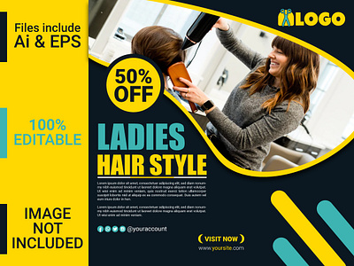 Ladies Hair Style Social Media Post Template banner business card discount fashion flyer magazine marketing offer product promotion simple background template