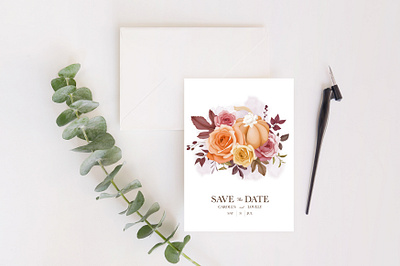 Wedding Invitation Autumn Fall autumn background banner border card celebration decor decoration decorative design fall floral frame invitation nature plant postcard template vintage wedding