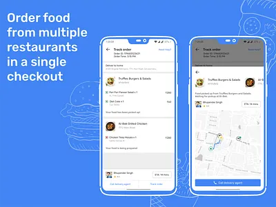 Track Order - Multiple Restaurant Checkout app design blue design flat food food app minimal ui ux