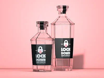 LockDown — Premium Gin 🍻 3d 4d alcohol bottle bottle design branding c4d cinema cinema4d design glass glassware glassworks liquor logo reflection reflections refraction render texture