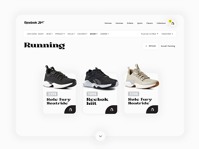 Reebok animation app application application design art black white card design design app minimal shop shopping app sport typogaphy ui ui design web design webdesign website white