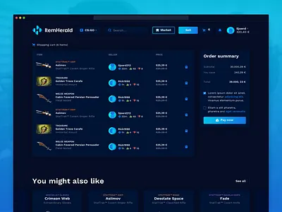 ItemHerald cs:go dota esports gaming item details marketplace skins tf2 trading ui ux webdesign
