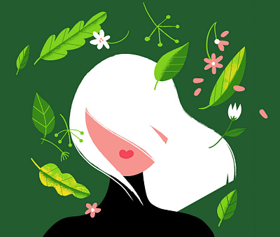 August breeze autumn beauty character digital illustration flowers green illustration leaves nature plants