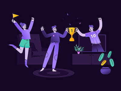 Taste of victory 2d art celebrate celebration character couples dark flat flat illustration football happy illustration joy night purple victory