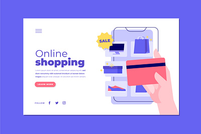 Online shopping design flat illustration landing vector