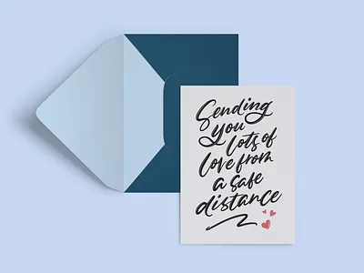 Sending You Lots Of Love From A Safe Distance - Greeting Card brush calligraphy brushlettering card card design coronavirus friendly card covid friendly card cursive from a safe distance greeting card greeting card design illustration lettering lots of love script script lettering thinking of you typography