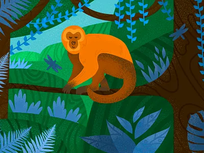 Monkey blue forest grain green illustration jungle kids book leaves monkey nature noise orange vector