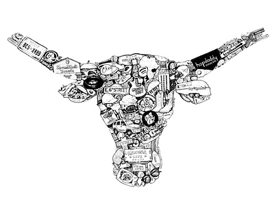 Austin Collage atx austin black and white drawing ink logo longhorn texas university university logo university of texas