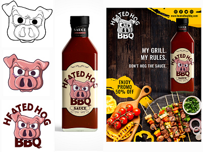 Heated Hog BBQ Mock-up branding design grill illustration logo pig vector