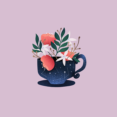 Cosmic coffee cup coffee coffee cup coffee shop concept flower illustration flowers