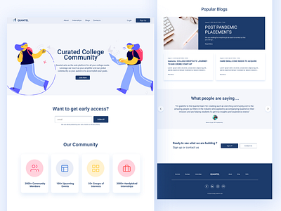 Quantel Landing page blogs clean collage community cta events flat flat ui flat ui design flatdesign internships landing page mordern testimonial ui