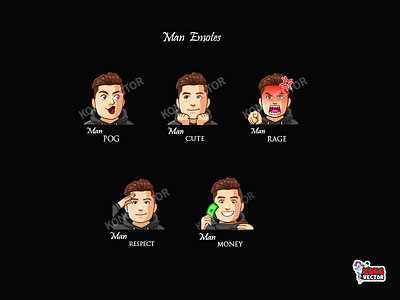 Man Twitch Emotes animation branding cartoon cute design emoji emote emotes graphic design illustration logo man money motion graphics pog rage twitch twitchemote twitchemotes ui