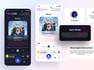 Music DARK + LIGHT ( BEHANCE for full presentation) app behance coins rewards design figma gradient illustration illustrator light dark mode music music player neel photoshop prakhar sharma sketch typography ui ux vector