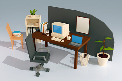 Simple office props 3d blender light lowpoly minimalistic office