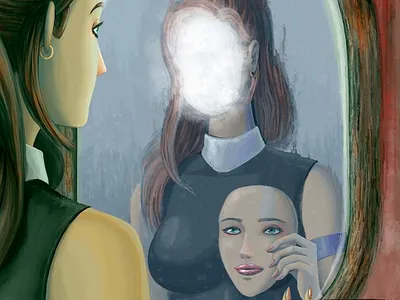 "Look in the Mirror", illustration. color diego ridao digital editorial girl horror illustration ridao