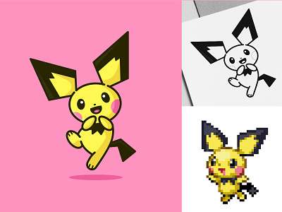 Pichu characterdesign cute cartoon cute pokemon flat illustration flatdesign icon icondesign logo design pichu pikachu pokemon pokemon art simple design vector character design