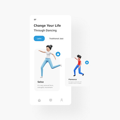 A dancing app UI design 3d 3d illustration animation app app design branding dance dancing design graphic design illustration ui uidesign ux vector