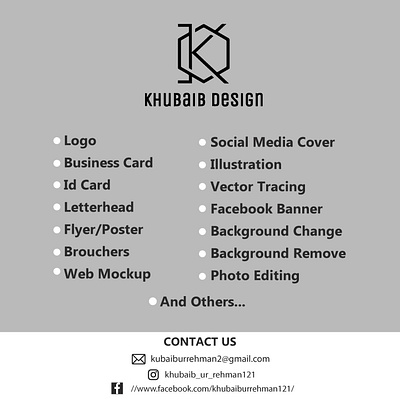 Khubaib Design adobe illustrator brand design branding business card design design id card design illustration logo photoshop vector